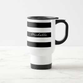 Personifierad svartvit randig travel mug resemugg