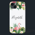 Personifierad tropisk blom- Flamingotuff<br><div class="desc">Personlig med namn,  tropisk blommigt för vattenfärg med den rosa Flamingotuffiphone case</div>