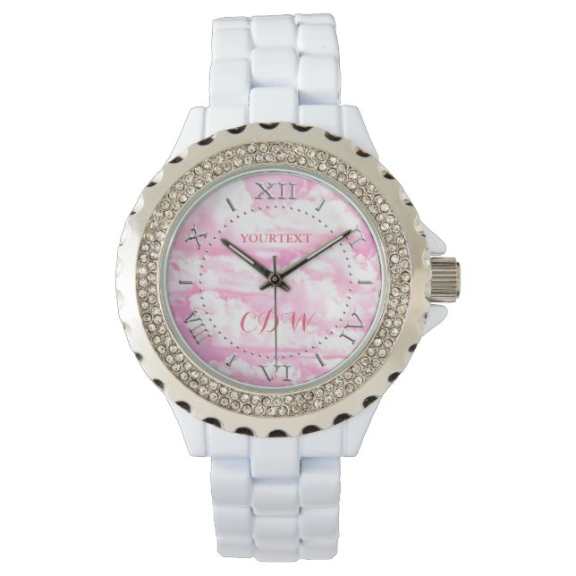 Personifierade festliga pastellfärgade rosa armbandsur (Framsida)