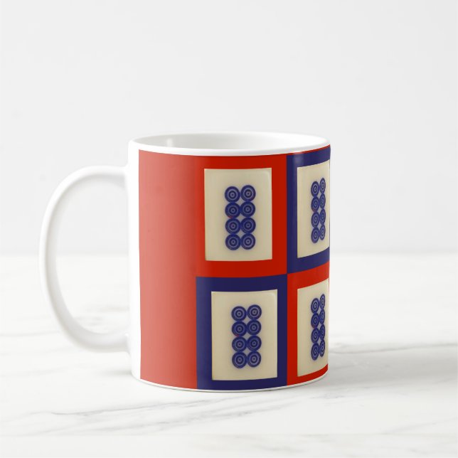 Personifierade lyckliga blått åtta rullar Mahjong Kaffemugg (Vänster)