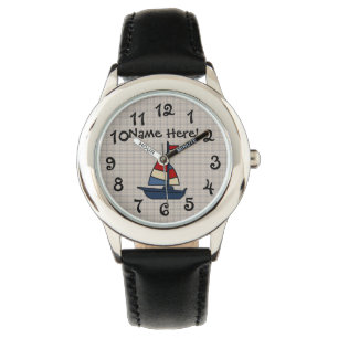 Personifierade nautiska segelbåtblått/solbränd armbandsur