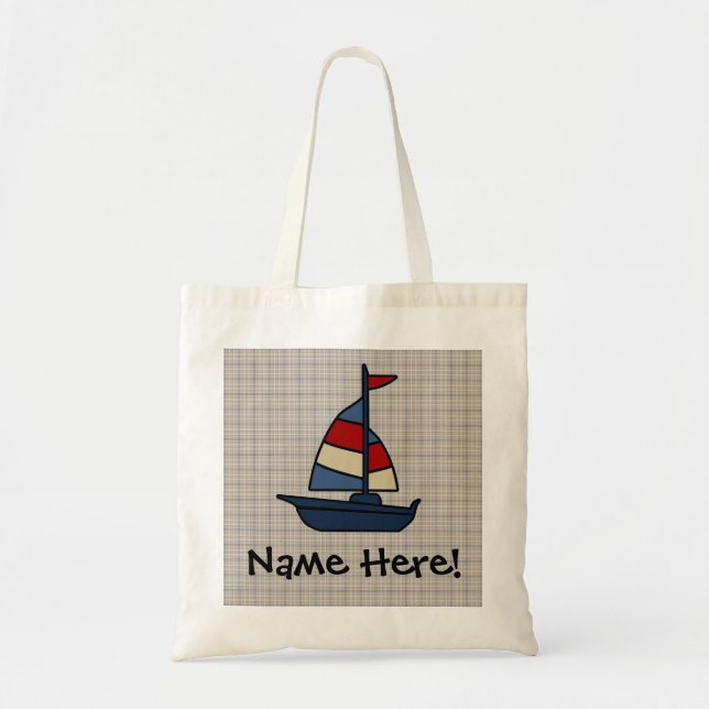 Personifierade nautiska segelbåtblått/solbränd tygkasse (Framsidan)