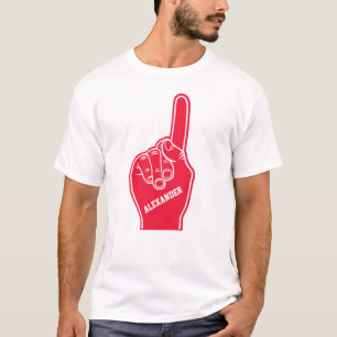 Personifierade röda sportar skummar fingret t shirt