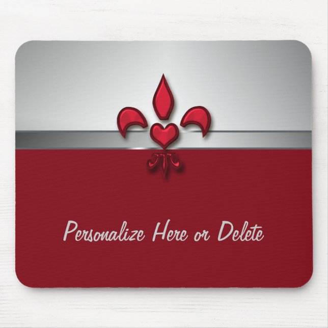 Personifierade röda vitgrått Fleur de Lis Hjärta Musmatta (Framsidan)