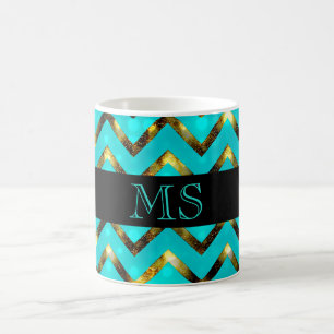 Personifierar den guld- monogramen för sparreblå kaffemugg
