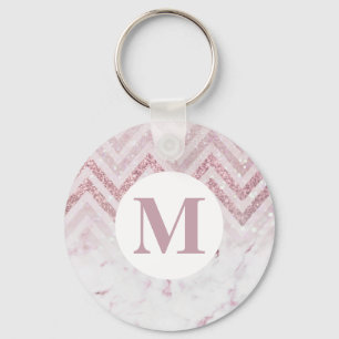 Personifierar rosa vitmarmor för monogramen namn nyckelring
