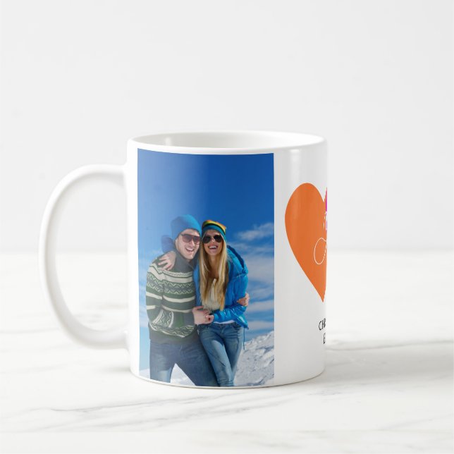 Personifierat 2 fotohjärtor dig & mig namngiven kaffemugg (Vänster)