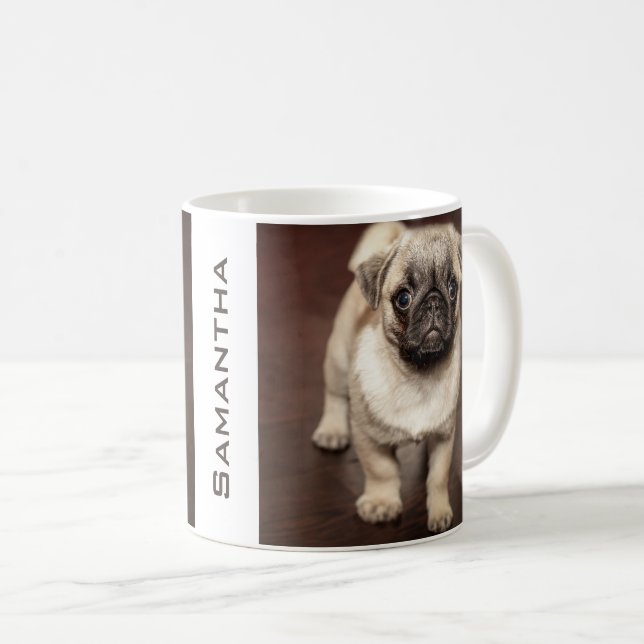 Personifierat gulligt mopsvalpfoto kaffemugg (Framsida höger)