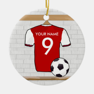 Personifierat rött med vitfotbollfotboll Jersey Julgransprydnad Keramik