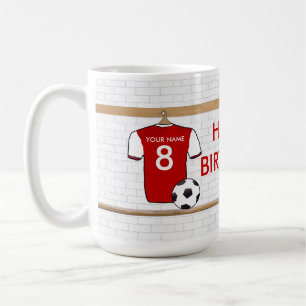 Personifierat rött med vitfotbollfotboll Jersey Kaffemugg