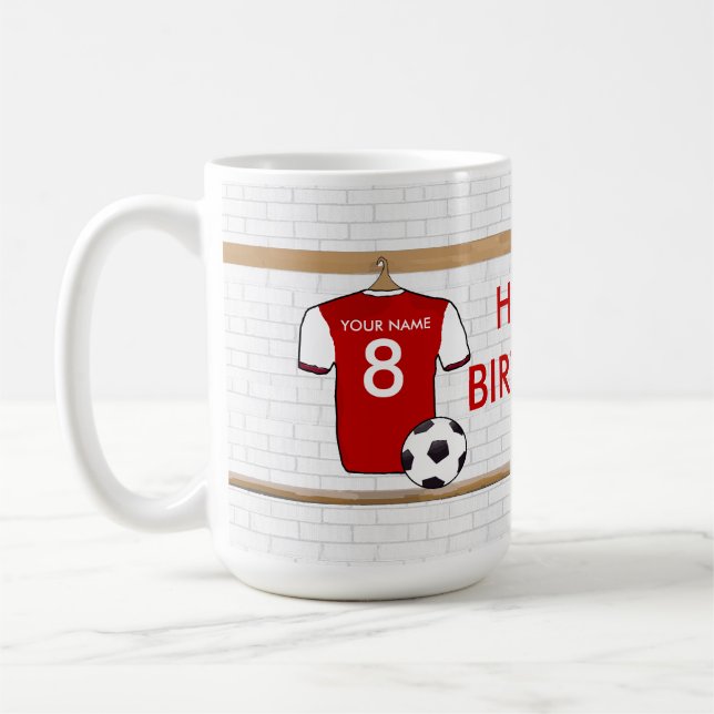 Personifierat rött med vitfotbollfotboll Jersey Kaffemugg (Vänster)