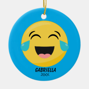Personifierat skratta ut den höga Emoji prydnaden Julgransprydnad Keramik