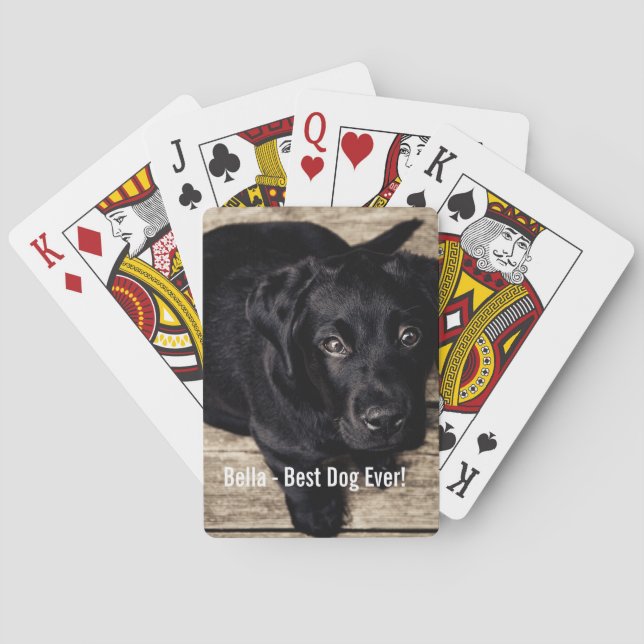 Personifierat svart lab hundfoto- och hundnamn casinokort (Baksidan)