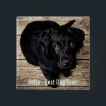 Personifierat svart lab hundfoto- och hundnamn knapp<br><div class="desc">Personifiera denna minnessak med ditt hund eller valp foto och namnge (eller annat det husdjur- eller personens fotoet/namn). Text läser "den bäst hunden någonsin" eller tillfogar din egna text - vi älskar Bella (hund namn), hund födelsedag eller dag av bortgång. Klicka precis på "skräddarsy" för att tillfoga din personligtext, för...</div>