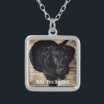 Personifierat svart lab hundfoto- och hundnamn silverpläterat halsband<br><div class="desc">Personifiera denna minnessak med ditt hund eller valp foto och namnge (eller annat det husdjur- eller personens fotoet/namn). Text läser "den bäst hunden någonsin" eller tillfogar din egna text - vi älskar Bella (hund namn), hund födelsedag eller dag av bortgång. Klicka precis på "skräddarsy" för att tillfoga din personligtext, för...</div>