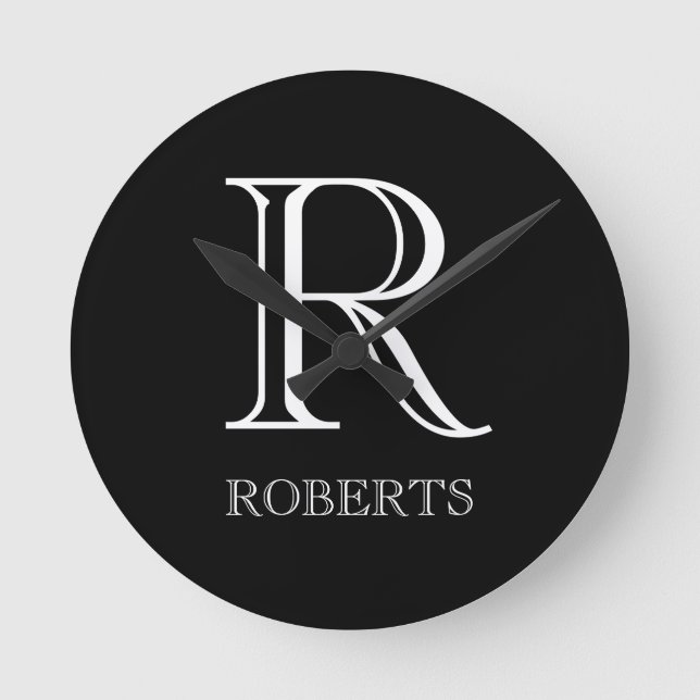 Personifierat ta tid på med initialt och efternamn rund klocka (Framsida)