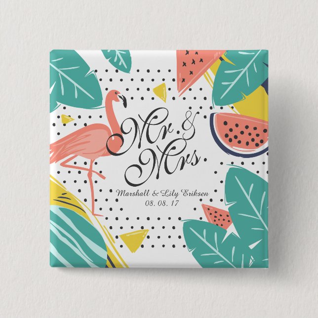 Personifierat tropiskt sommarbröllop klämmer fast knapp (Framsida)