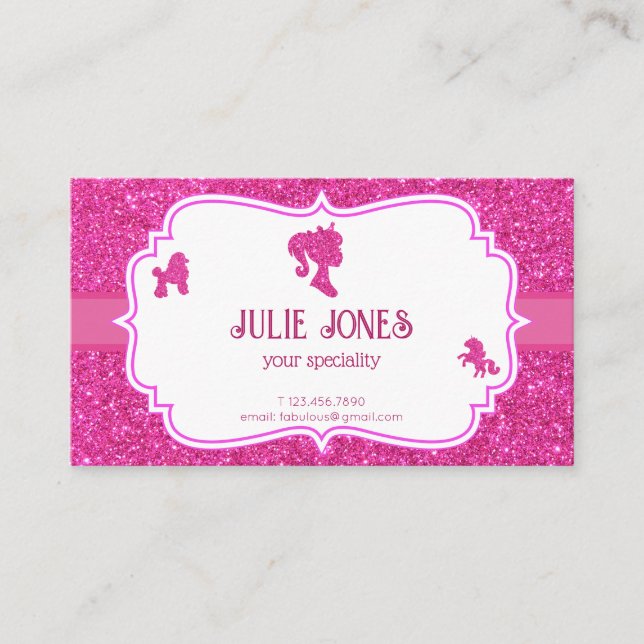 Personkort för rosa Finare glitter gnistra Visitkort (Framsida)