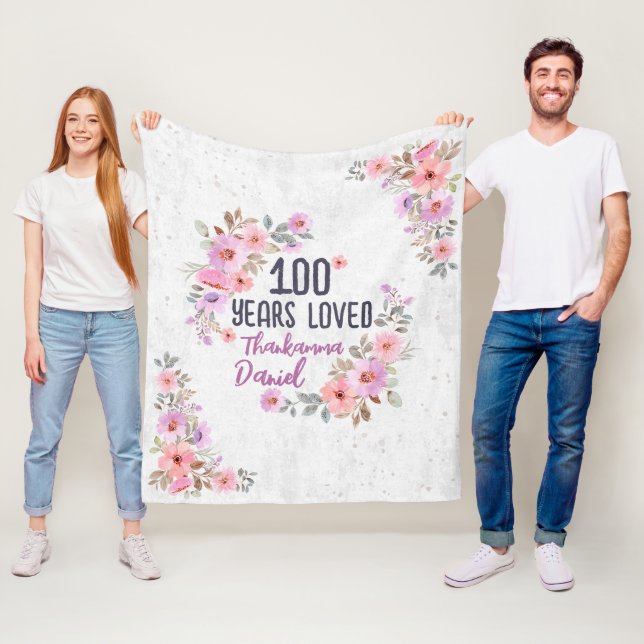 Personlig 100 födelsedagsgåvor till kvinnor, 100 fleecefilt (På plats)