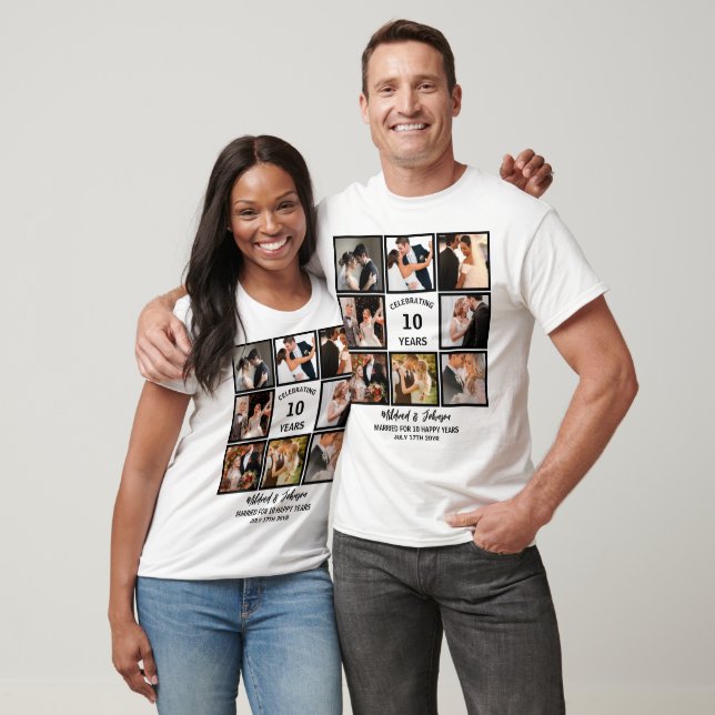 Personlig 10 ÅR Ålårsdag 8 Fotokollage T Shirt (Unisex)