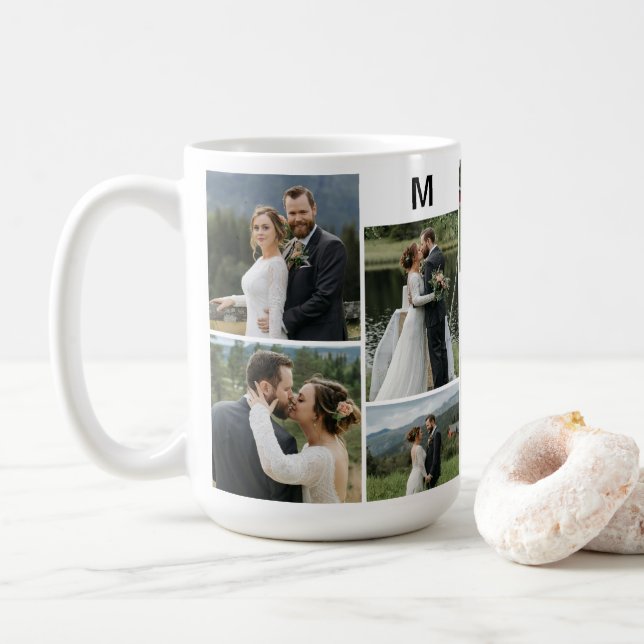 Personlig 10 Foto med par Namn & Monogram Kaffemugg (Med munk)