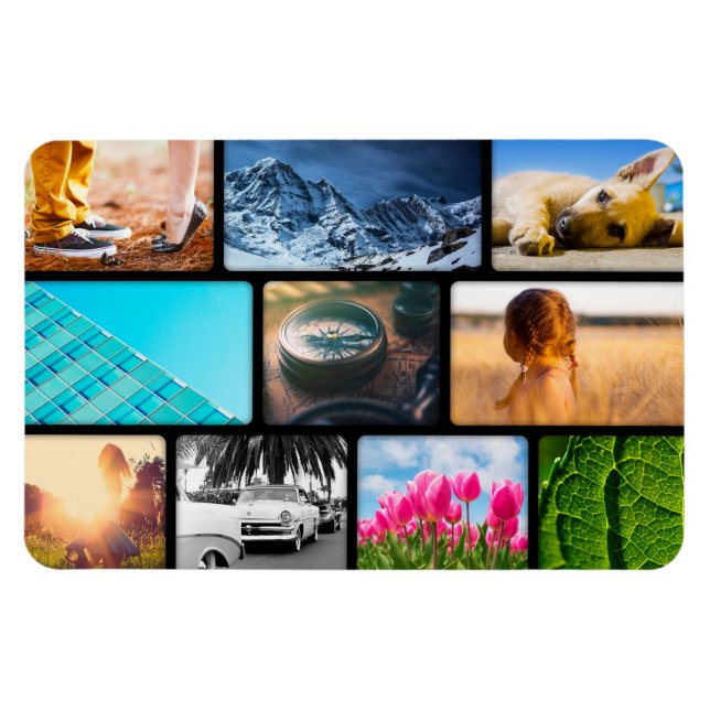 Personlig 10 Fotomall Collage Black Ram Magnet (Horisontell)