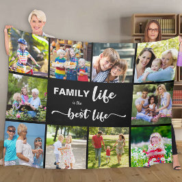Personlig 10 Photo Collage Family Life Black Fleecefilt