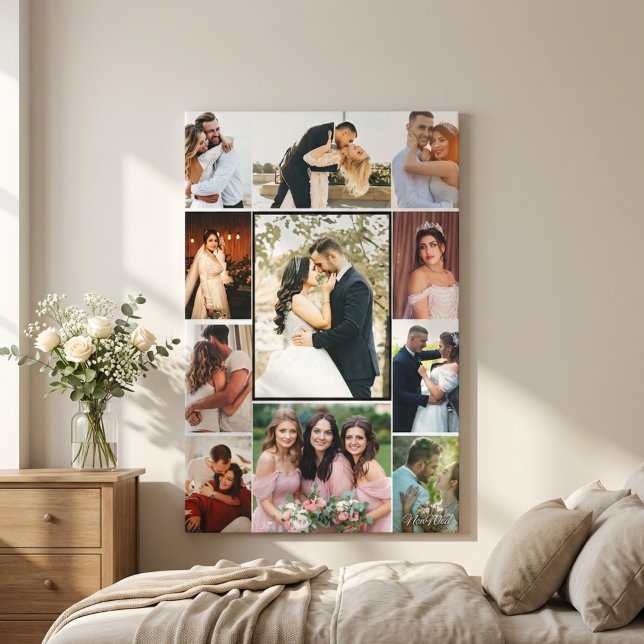 Personlig 11-foto vigselcollage på canvastryck (Personalized 11-Photo Wedding Collage Canvas Print Elegant Custom Wall Art)