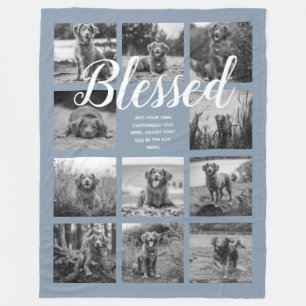 Personlig 11 Fotokollage BLESSED Dusty Blue Fleecefilt