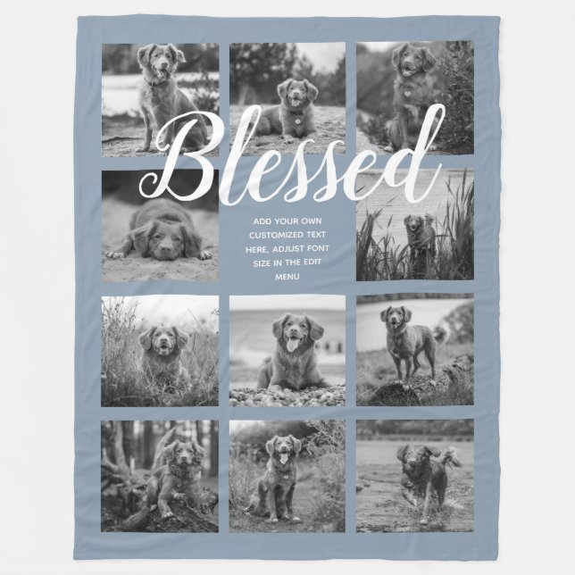 Personlig 11 Fotokollage BLESSED Dusty Blue Fleecefilt (Framsidan)