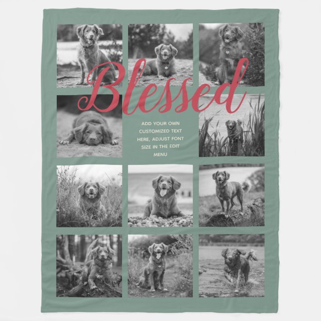 Personlig 11 Fotokollage BLESSED Dusty-Grönt Fleecefilt (Framsidan)