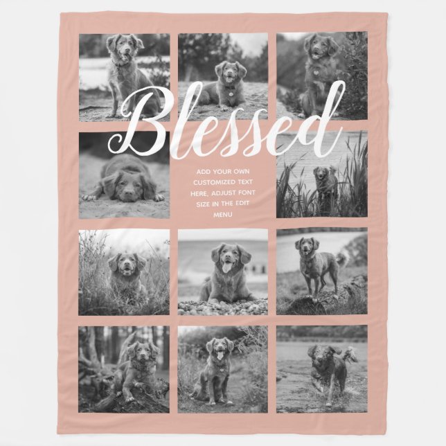Personlig 11 Fotokollage BLESSED Dusty Rosa Fleecefilt (Framsidan)