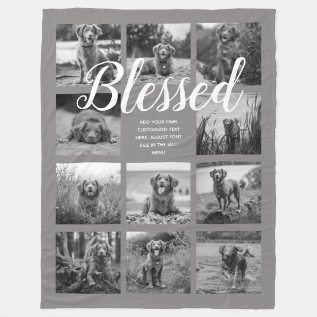 Personlig 11 Fotokollage BLESSED Grått Fleecefilt (Framsidan)