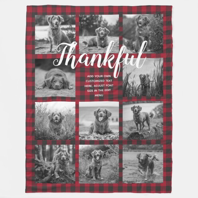Personlig 11 Fotokollage THANKFUL Red Play Fleecefilt (Framsidan)