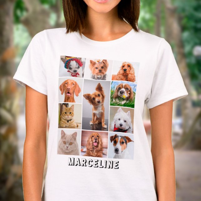 Personlig 11 Pet Foto Collage Grid med Text T Shirt (Pet Photo Collage Tshirt)