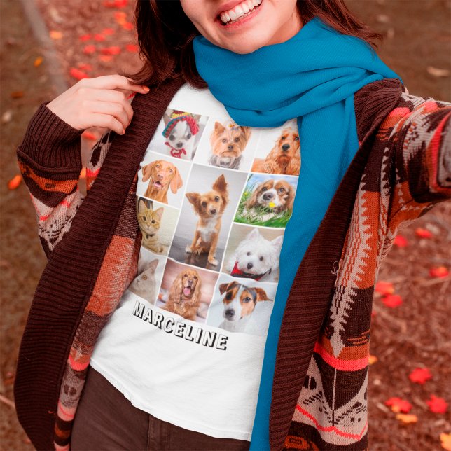 Personlig 11 Pet Foto Collage Grid med Text T Shirt (Pet Photo Collage T-Shirt)
