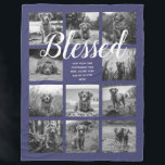 Personlig 11 Photo Collage BLESSED Navy Blue Fleecefilt<br><div class="desc">Personligens fotofilt i julklapp med Helgdag "Blad" i handskrivet skript i vit chic har en marin blå bakgrund som kan ändras till valfri färg, lägg bara till 11 foton som du vill och din egen personlig i handskrivet skript i chic, kalligrafi och modern snyggt. Gör en underbar keepsaksgåva till dig...</div>