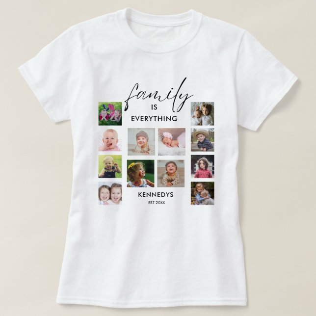 Personlig 12 Fotokollage-familjens Namn-offert T Shirt (Design framsida)