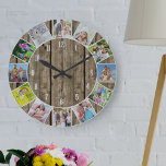 Personlig 12 Fotokollage Natural Wood Round Stor Klocka<br><div class="desc">Skapa din egen unika väggklocka. Fotomallen är konfigurerad så att du kan lägga till 12 av dina favoritfoton i redot. Lägg till att bilderna arbetar medsols från överkanten och växla runt dem för att få det utseende du vill ha. Det här naturträets utseende har vita siffror och kommer att se...</div>