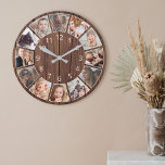 Personlig 12 Fotokollage Natural Wood Stor Klocka<br><div class="desc">Skapa enkelt din egen personlig,  rustik träplåt stil-väggklocka med anpassningsbar foton. För bästa resultat ska skörd gå till kvadrat - med skärningspunkten i mitten - före uppladdning.</div>