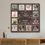 Personlig 12 Fotokollage Rustic Barn Wood Fyrkantig Klocka<br><div class="desc">Skapa din egen fotokollage-väggklocka med 12 av ditt favoritbilder. Fotoklockan ram hjälper dig att uppskatta dina speciella stunder och ger också en tankfull gåva till föräldrar, mor- och farföräldrar och vänner. Personligens familjeklocka gör den till en perfekt för tillfällen. Anpassa till namn och fastställa datum. Citatet "Familj är allt" ger...</div>
