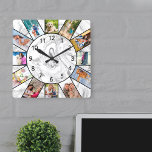 Personlig 12 Photo Collage Grått White Marble Fyrkantig Klocka<br><div class="desc">Skapa din egen unika väggklocka med 12 av dina favoritfoton. Fotomallen ställs in med redot att du lägger till bilderna medsols uppifrån. Denna attraktiva, grått- och vita marmordesign har svarta siffror och kommer att se underbar ut med modern och contemporary dekoration. För den här designen blir kvadratiska bilder och foton...</div>