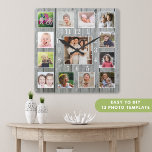 Personlig 13 Fotokollage Rustic Grått Wood Fyrkantig Klocka<br><div class="desc">Skapa din egen fotokollage-väggklocka med 12 av ditt favoritbilder. Obs! Ladda upp foton efter beskärning till en kvadratisk storlek. Det hjälper dig att undvika att stänga av ansikte i hörnen. Fotoklockan ram hjälper dig att uppskatta dina speciella stunder och ger också en tankfull gåva till föräldrar, mor- och farföräldrar och...</div>