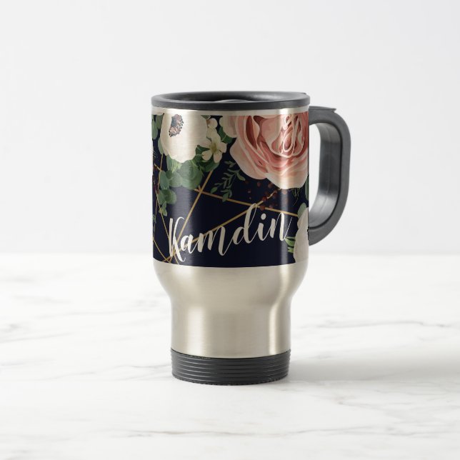 Personlig 15 uns kaffe mugg Geometric Navy (Framsida höger)
