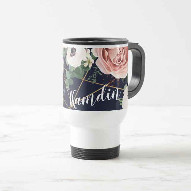 Personlig 15 uns kaffe mugg Geometric Navy (Framsida höger)