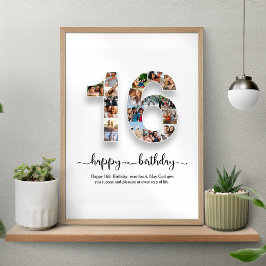 Personlig 16:e födelsedagsfotokollage Poster