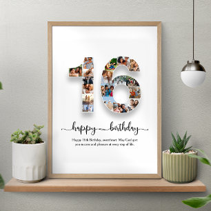 Personlig 16:e födelsedagsfotokollage Poster