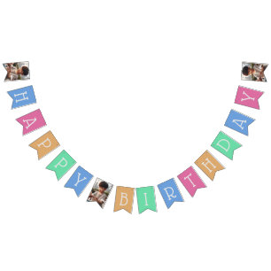 Personlig 16-Flagga fotofärgstarkt Grattis på föde Vimplar