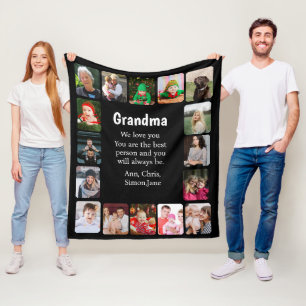Personlig 16 Fotokollage Grandma Black Fleecefilt