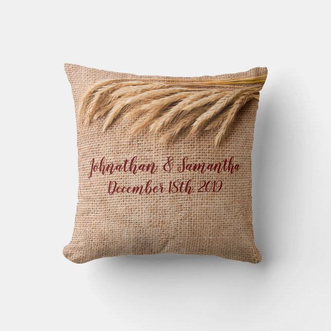 Personlig 16" x 16" Dekorativ kudde vete på Burlap (Framsida)